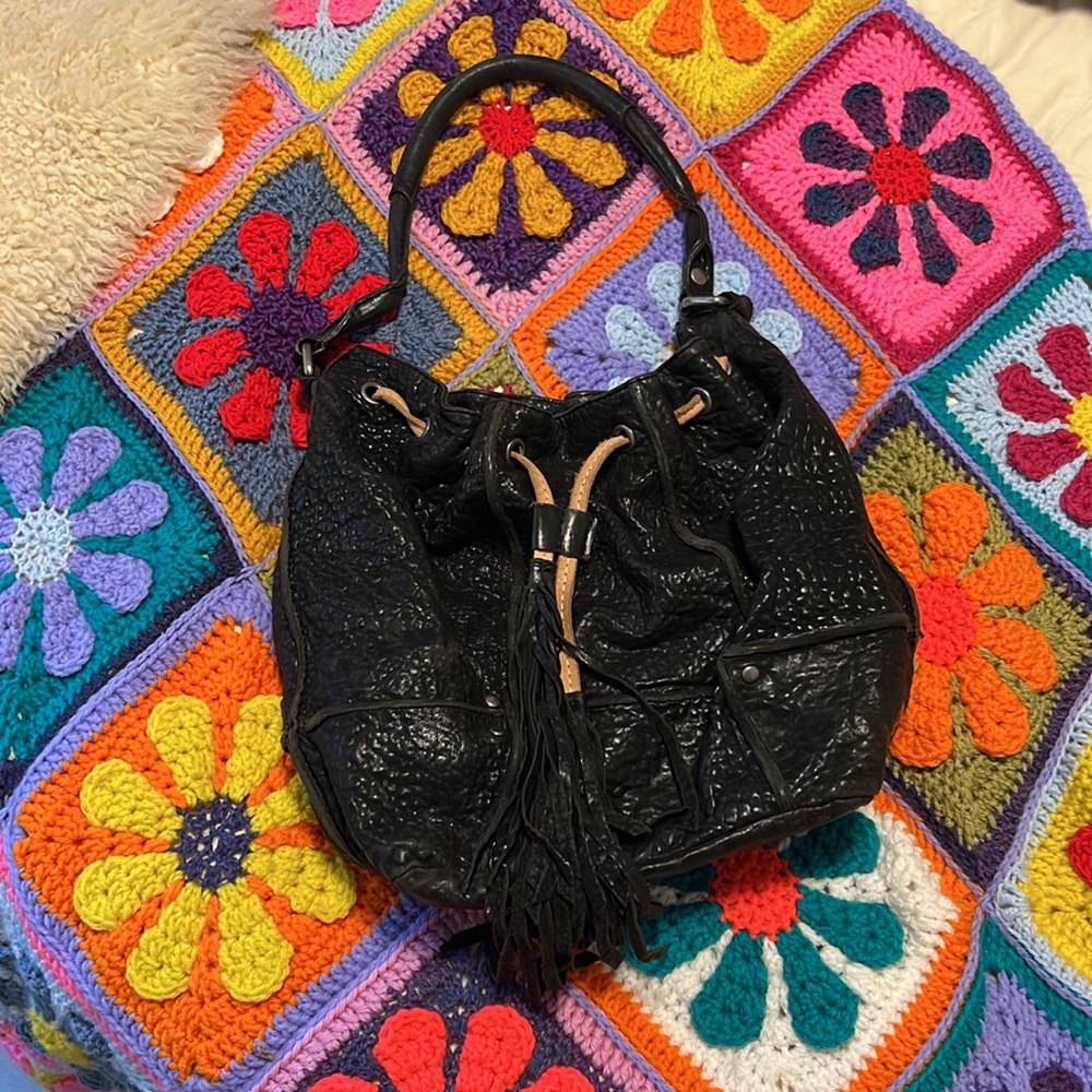 Will Leather Goods black washed lamb hobo bag